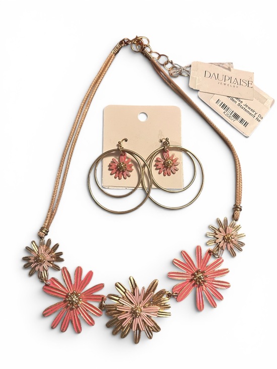 Dauplaise Jewelry - Dauplaise Coral & Gold Floral Statement Necklace and Earring Set